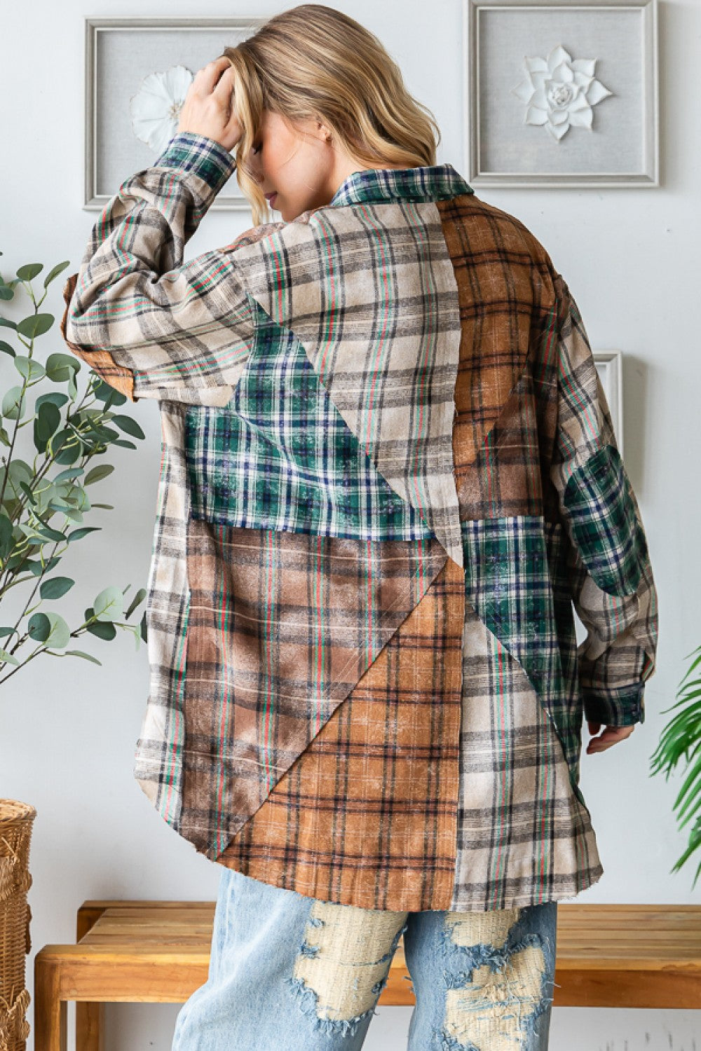 MIX PLAID BUTTON FRONT SHIRT