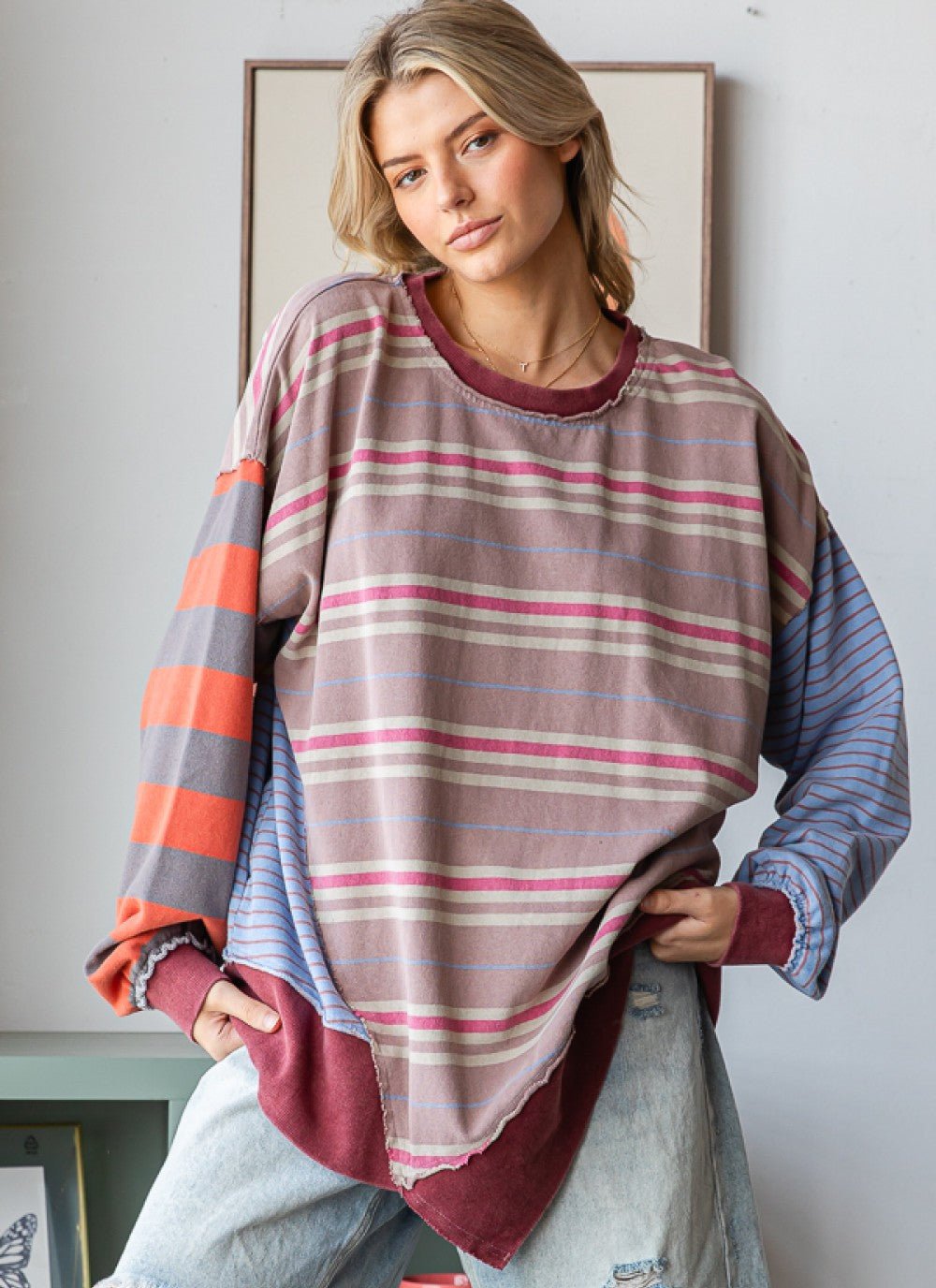 WASHED OVER SIZED STRIPE TOP