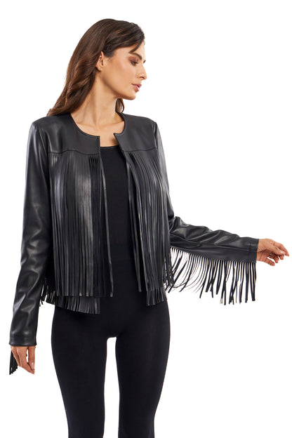 Leather fringe jacket