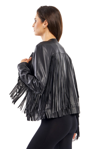 Leather fringe jacket