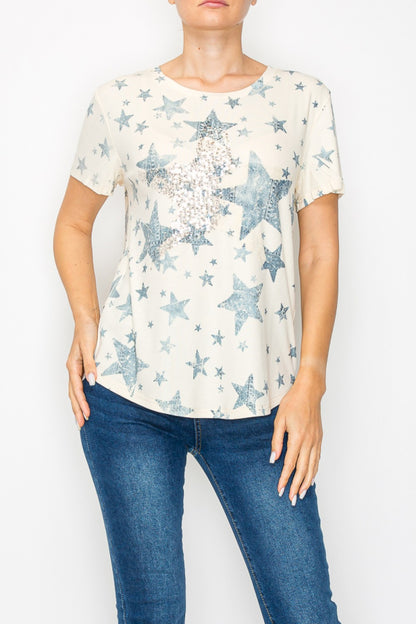 origami T-SHIRT WITH STAR SEQUIN DESIGN
