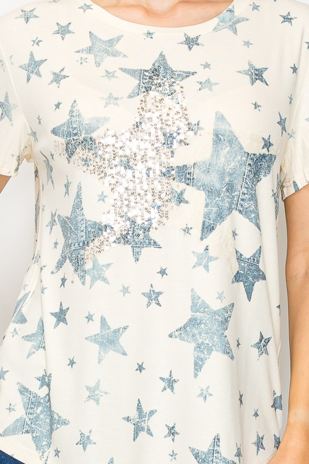 origami T-SHIRT WITH STAR SEQUIN DESIGN