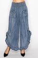 ORIGAMI CHAMBRAY ELASTIC WAIST BLOOMER PANTS WITH POCKETS
