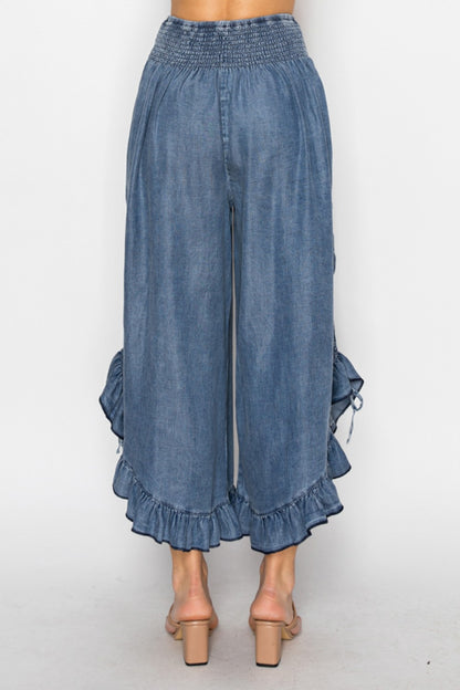 ORIGAMI CHAMBRAY ELASTIC WAIST BLOOMER PANTS WITH POCKETS