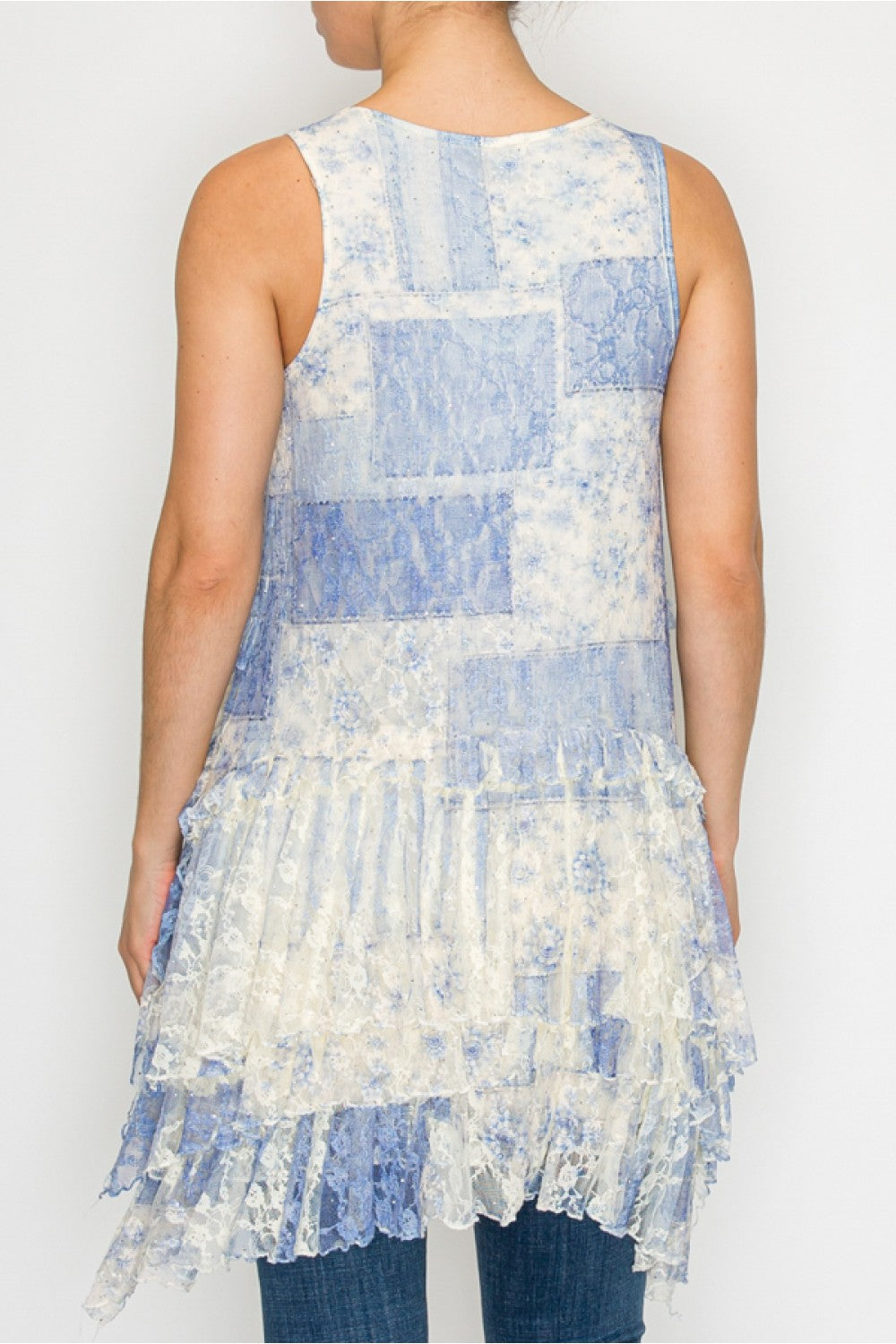 Origami SLEVESS ALL LACE RUFFLED DRESS