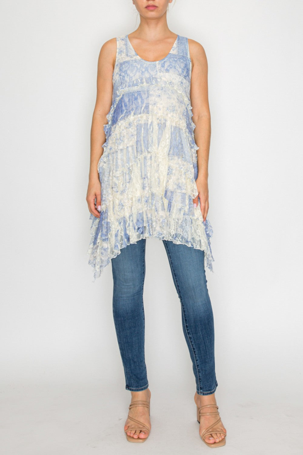 Origami SLEVESS ALL LACE RUFFLED DRESS