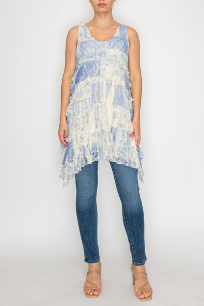 Origami SLEVESS ALL LACE RUFFLED DRESS