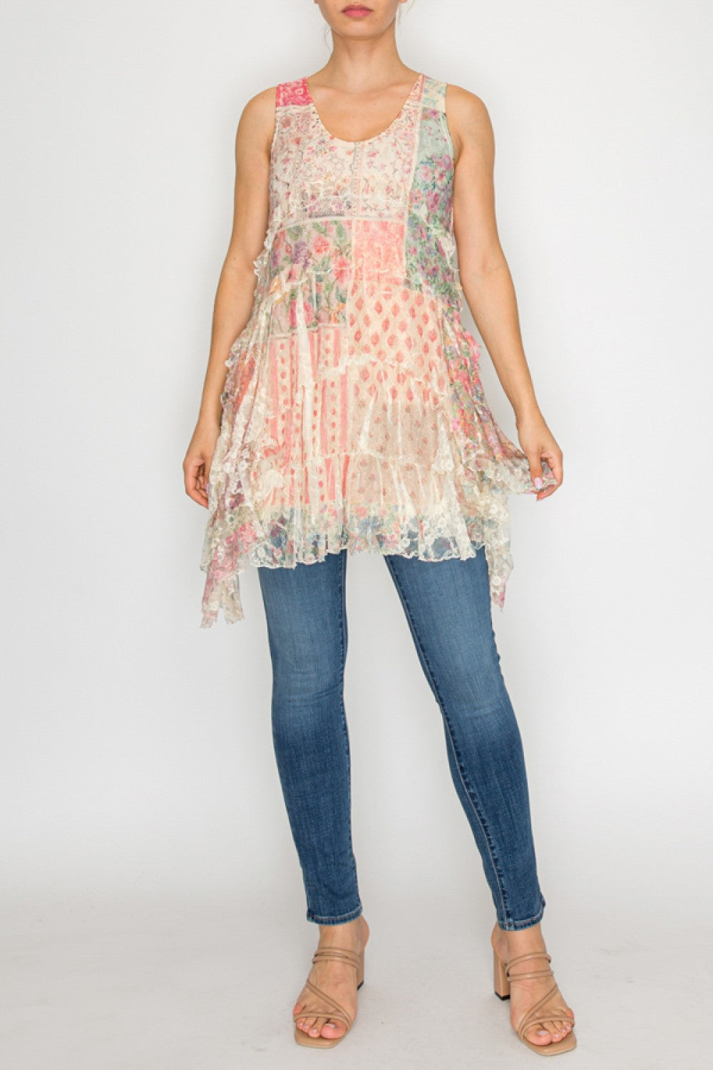Origami SLEVESS ALL LACE RUFFLED DRESS