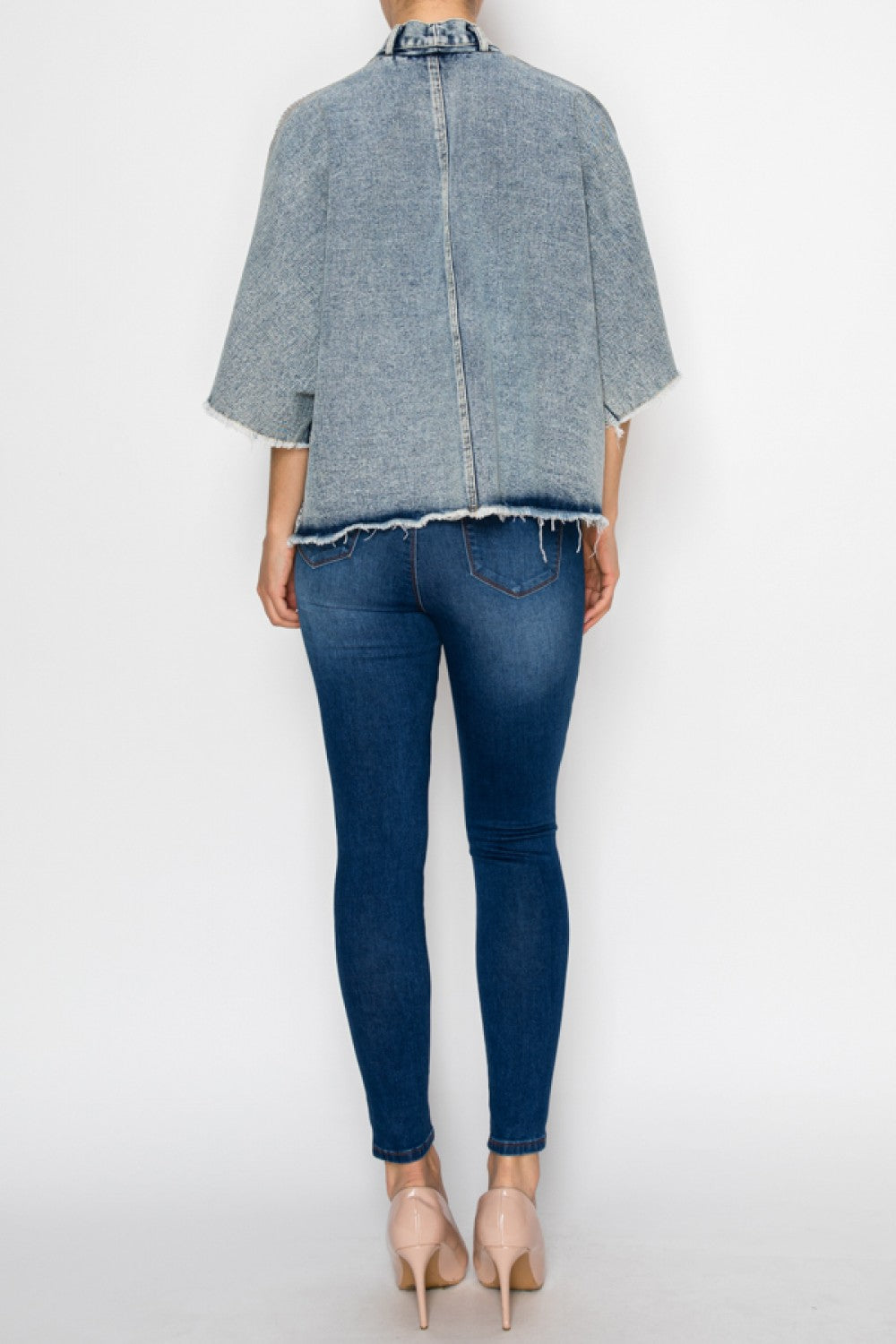 Oragami DENIM JACKET WITH SPARKLY MESH DETAILS