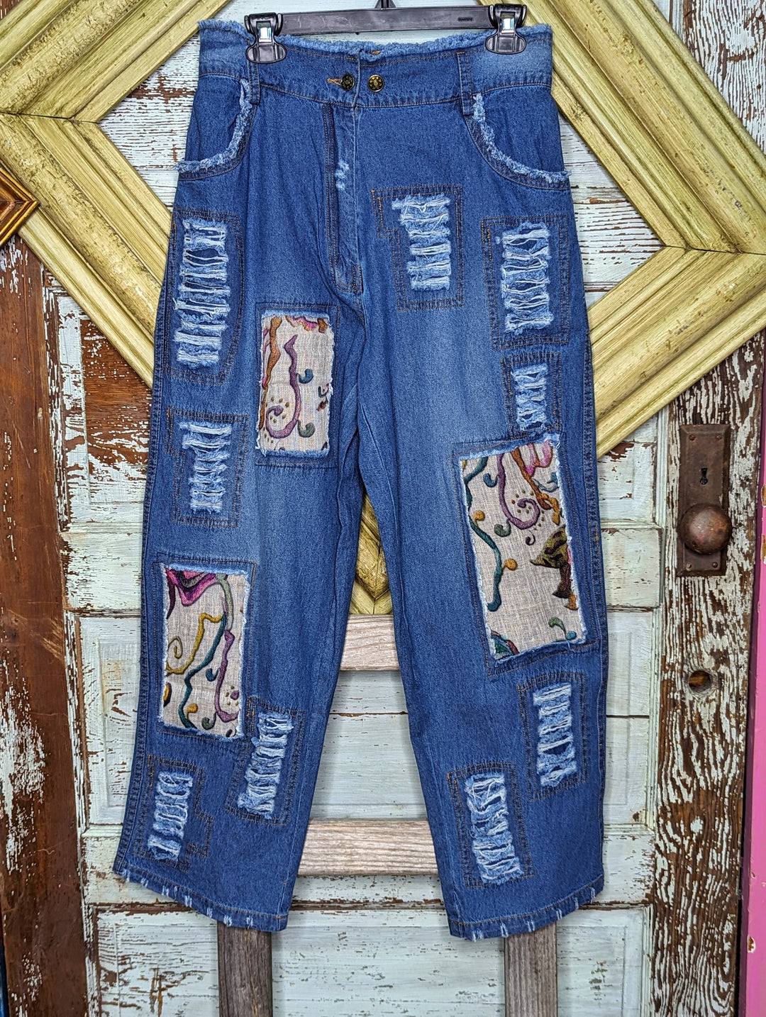 Vibrant Peacock Color Printed Patchwork Pants