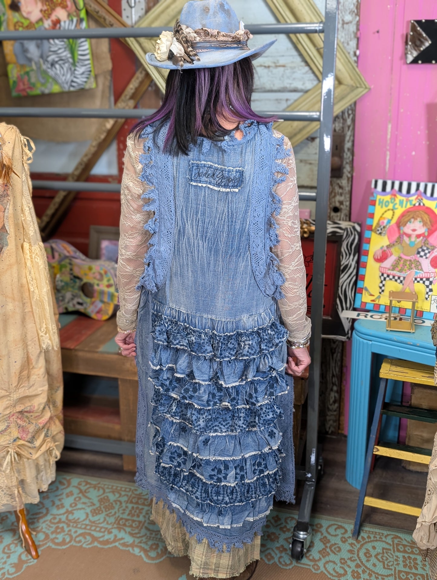 Jaded Gypsy Ruffle Up High-Lo Top - Chambray