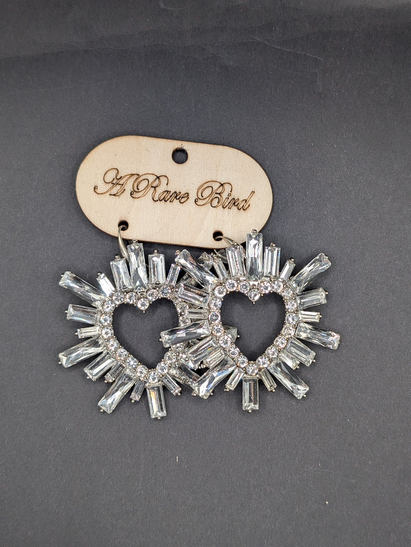 Pre Order A Rare Bird Crystal Heart Earings