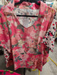Pre order I Love linen pink rose and leoprard #collared Top (R296 Pink+tonal R155 pink)