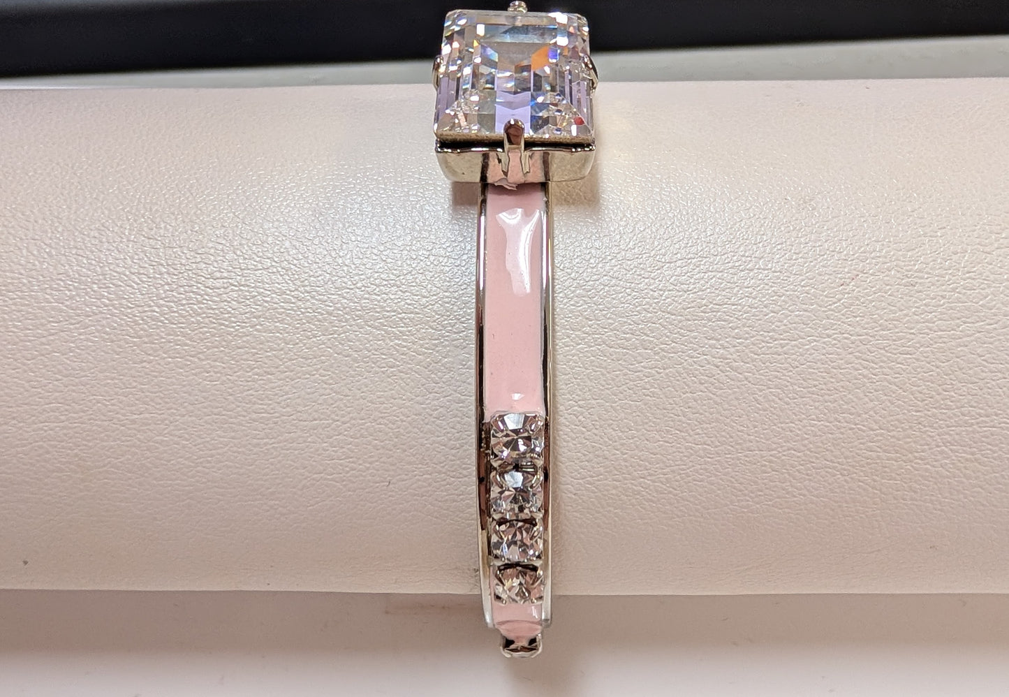 Briar Cuff pink enamel and clear crystal bangle - side view