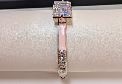 Briar Cuff pink enamel and clear crystal bangle - side view