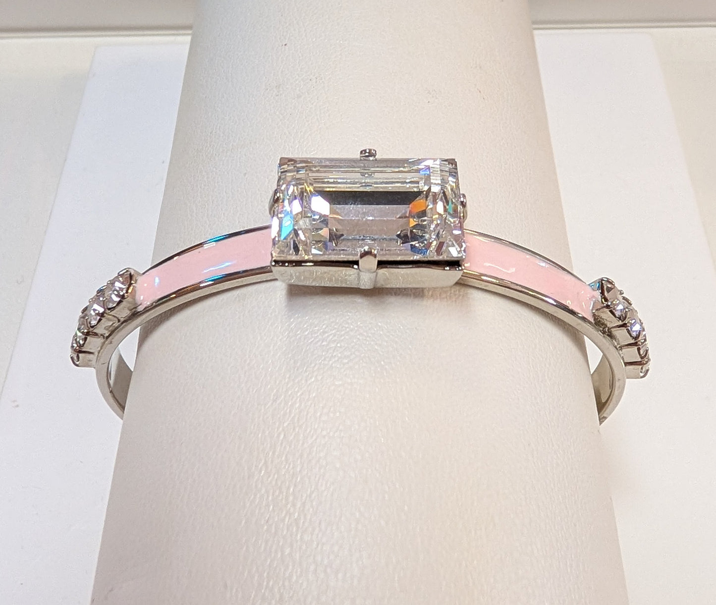 Briar Cuff pink enamel and clear crystal bangle - front view