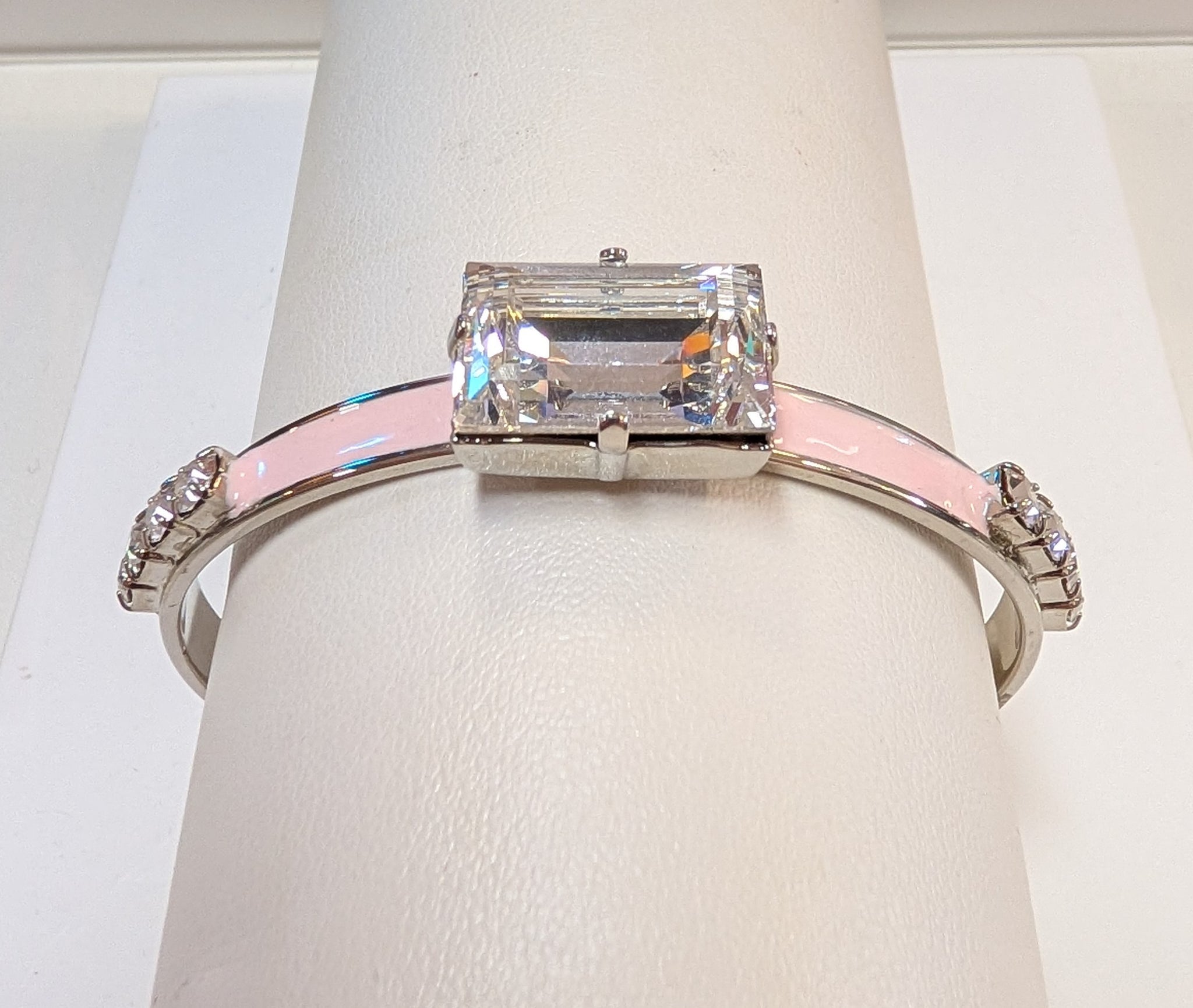Briar Cuff pink enamel and clear crystal bangle - front view