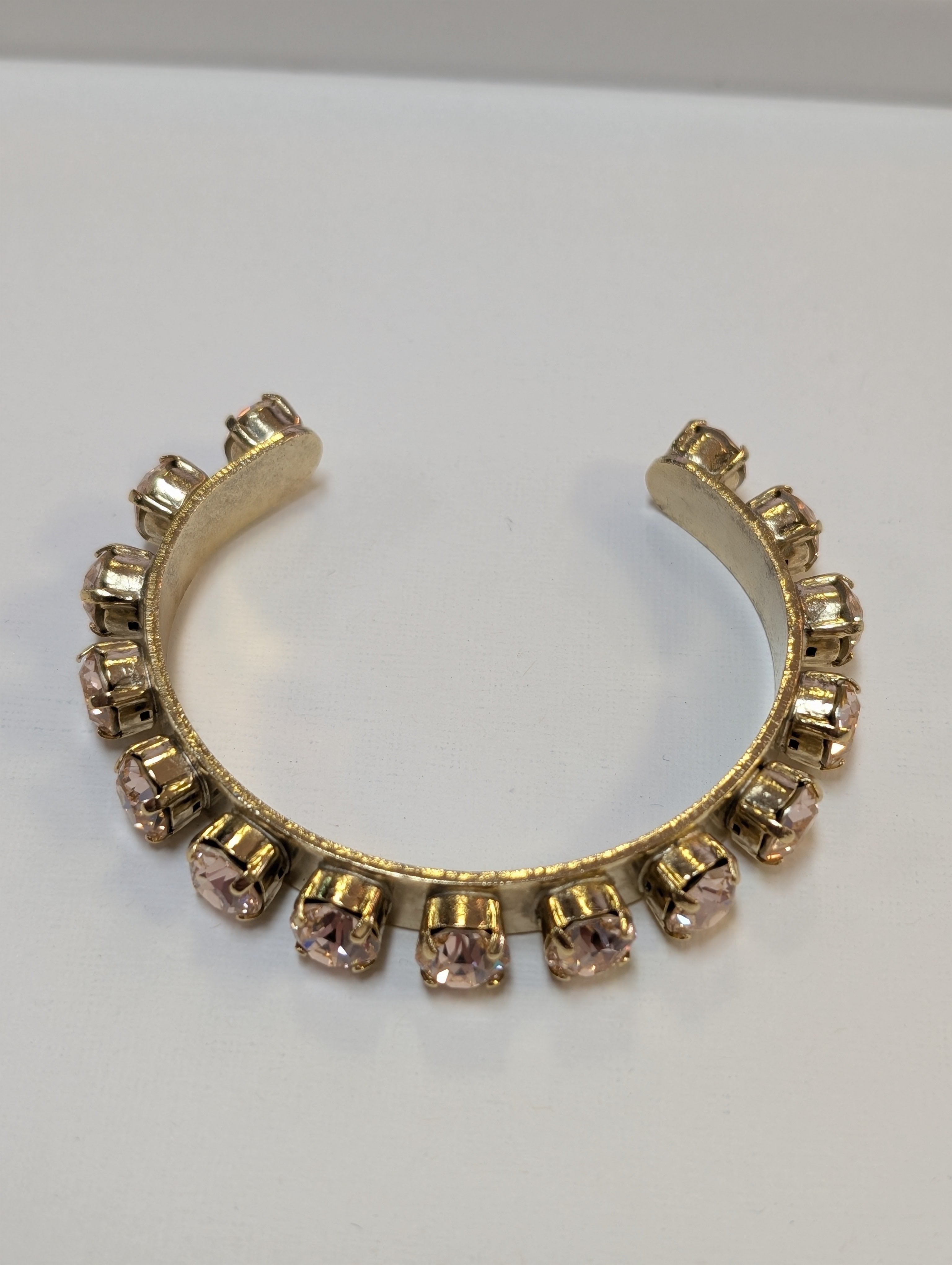 TOVA Kelly Cuff in Antique Gold - full cuff view with blush crystals