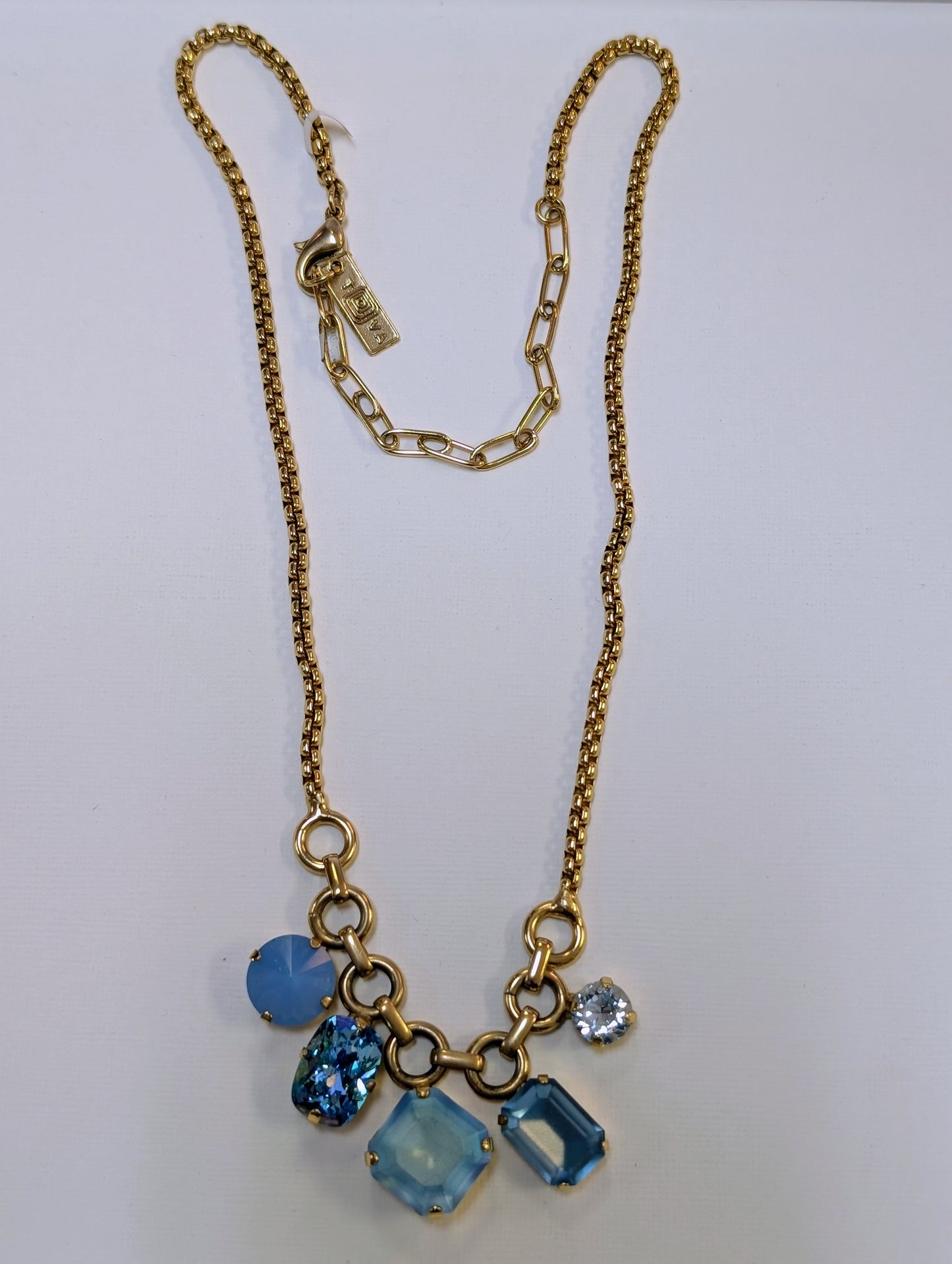 TOVA Lorene Necklace - mixed blue crystal charm necklace on gold chain