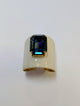 TOVA Mini Roddy Ring in Enamel - ivory enamel cuff ring with blue violet emerald cut crystal in gold