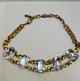 TOVA Sabine Necklace in Clear - oversized emerald cut clear crystals on chunky antique gold curb chain