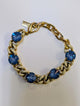 TOVA Galileu Bracelet in Pastels - sapphire blue rivoli crystals on ivory enamel gold curb chain bracelet