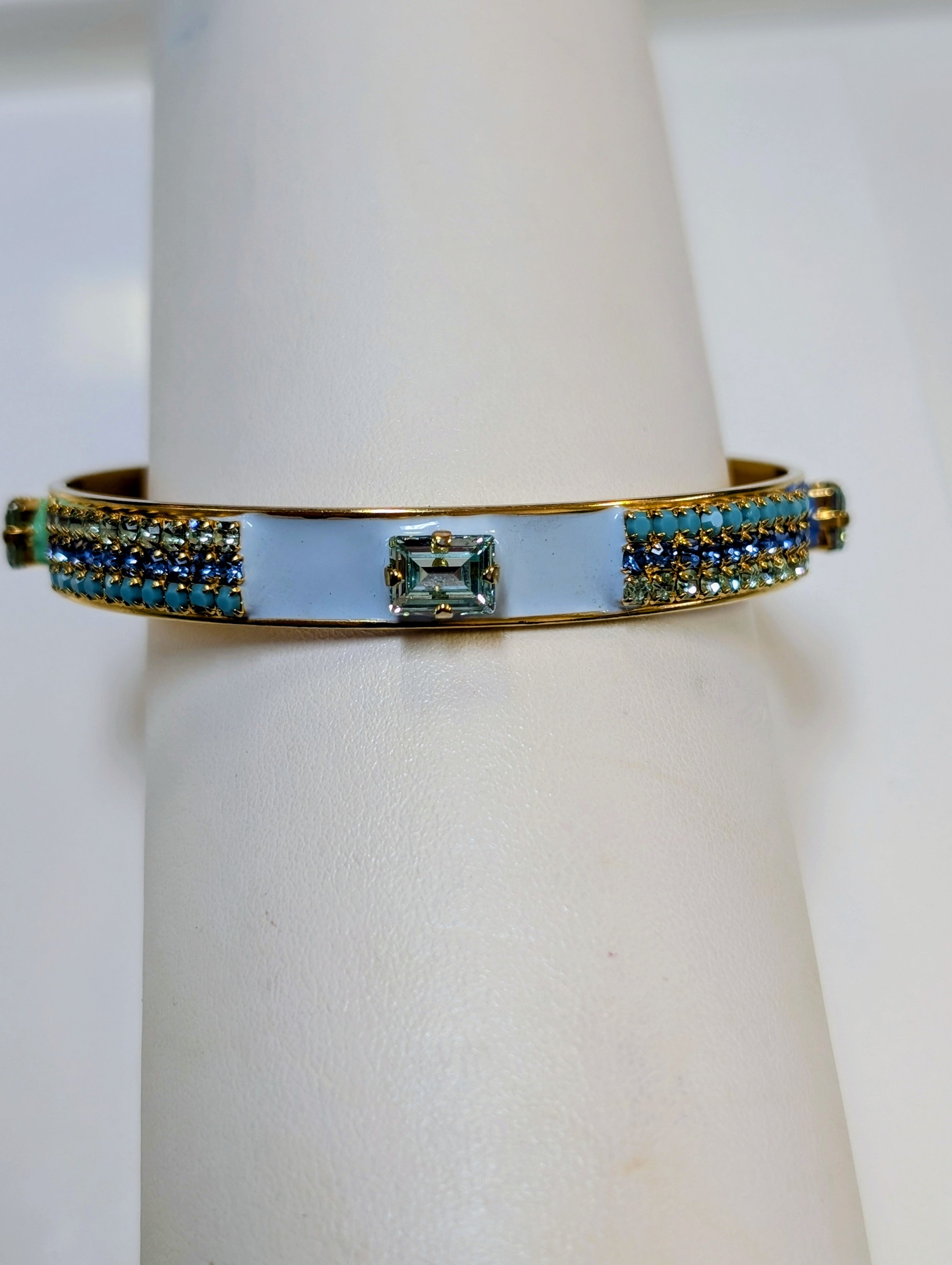 TOVA Mireya Bangle - close up of ombre pave crystal detail and emerald cut stations