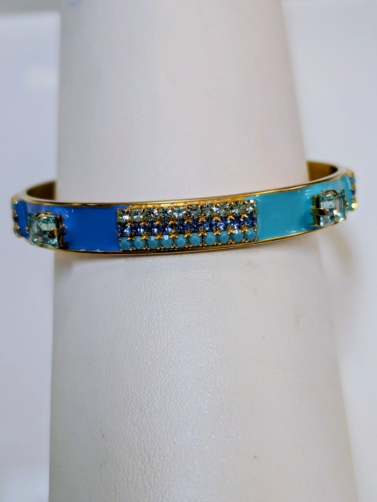 TOVA Mireya Bangle - two-tone blue enamel bangle with ombre pave crystals front view