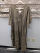 Pre Order Paper Lace PL-C321D olive taupe washed linen dress with tonal embroidery short sleeves and tiered ruffle hem