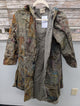 Paper Lace Pre Order PL-C345J earth tone patchwork hooded jacket with raw edge seams and ticking stripe lining front view