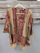Pre Order Paper Lace PL-H407T red and gold plaid peplum top with ruffle hem and tie cuffs