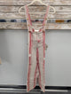 Paper Lace Pre Order PLN-2336 cream and red ticking stripe distressed overalls with wood button straps