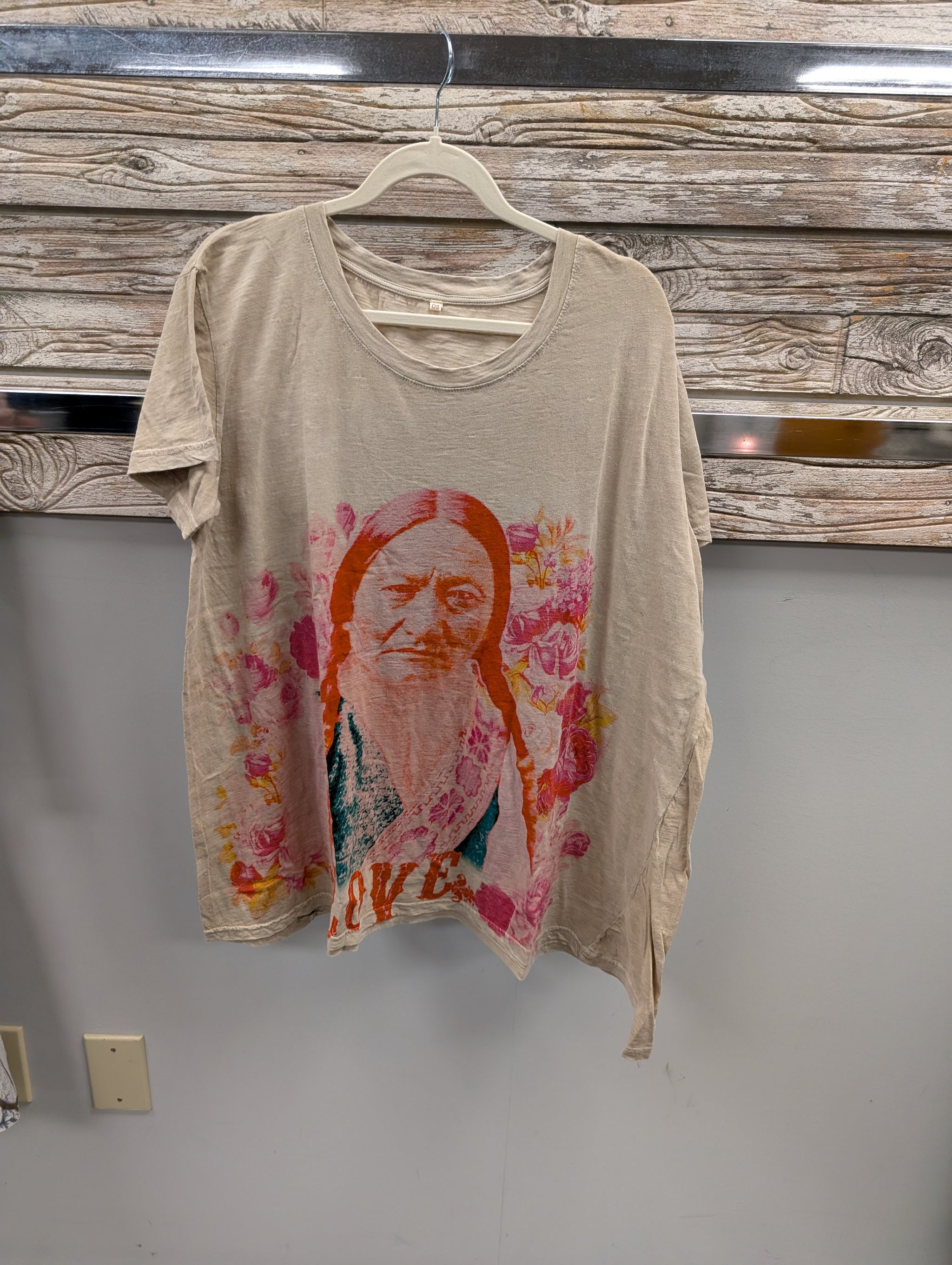 Paper Lace Tan Spirit Floral Graphic Tee cream slub tee with Native American portrait and floral print