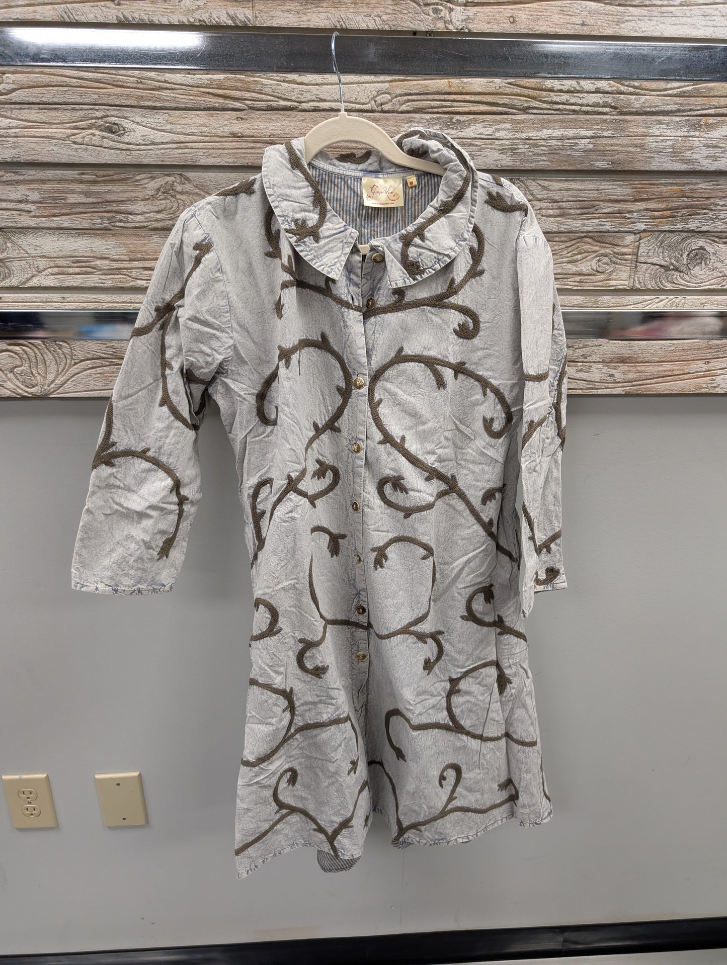 Pre Order Paper Lace PLG-218J silver grey vine embroidered button-front jacket dress with ruffle collar