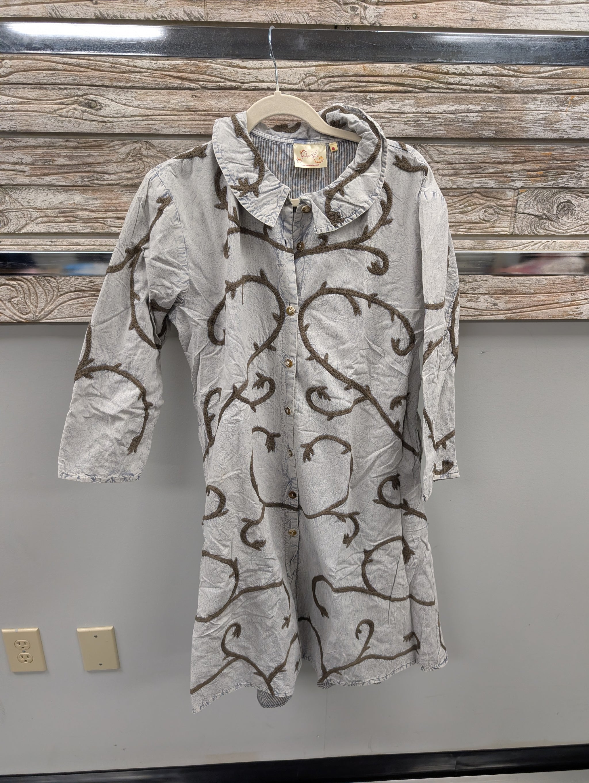 Pre Order Paper Lace PLG-218J silver grey vine embroidered button-front jacket dress with ruffle collar