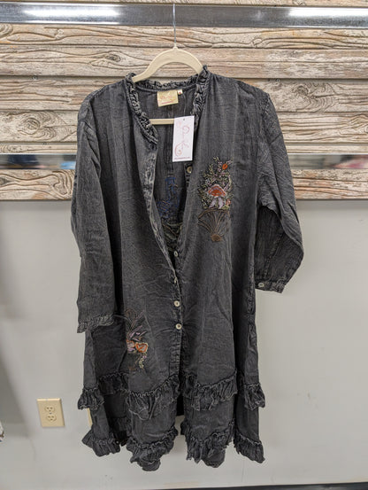 Pre Order Paper Lace PL-C322D charcoal washed embroidered duster dress front view