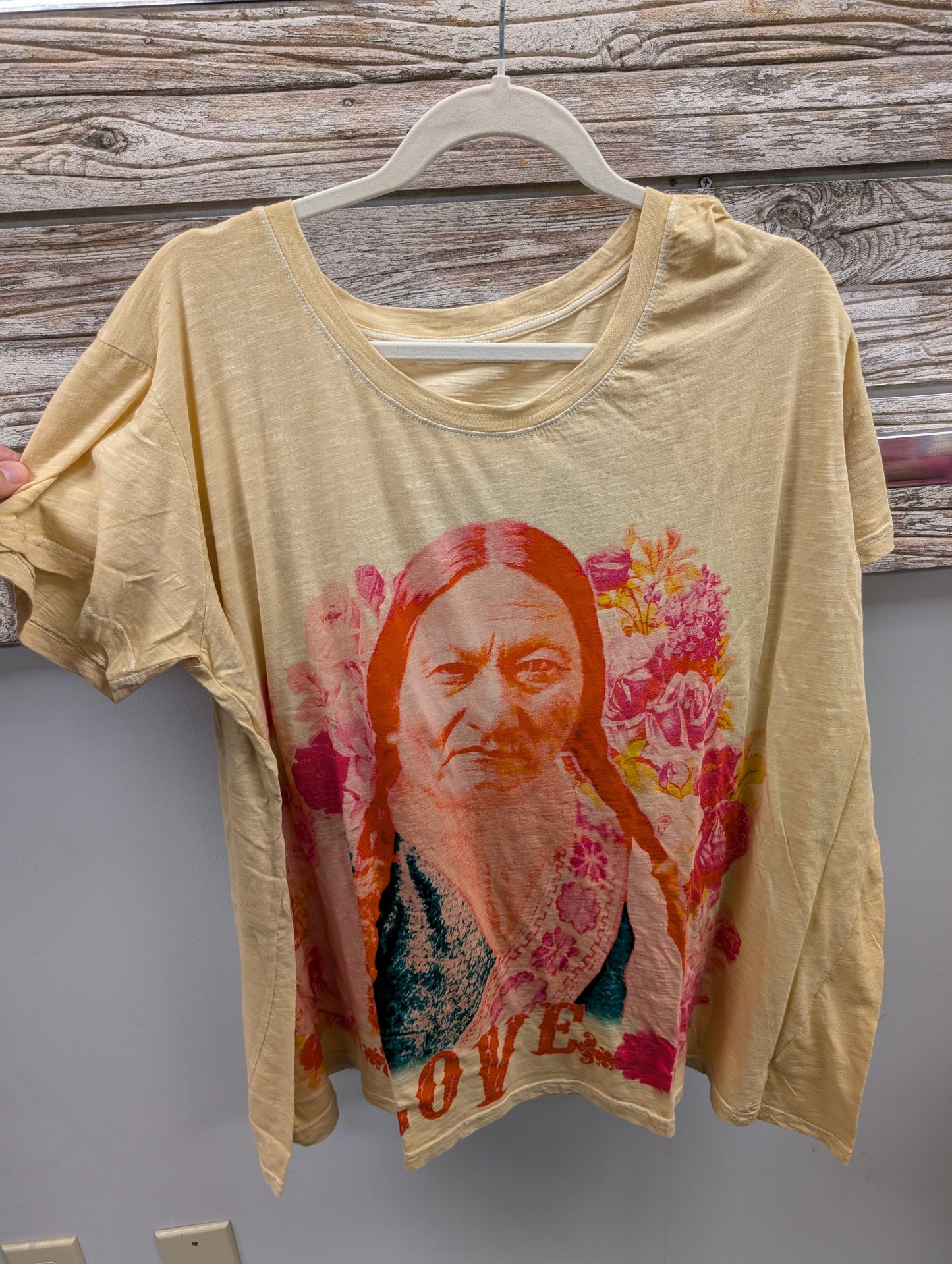 Paper Lace Tea Stain Graphic Tee yellow floral spirit portrait print