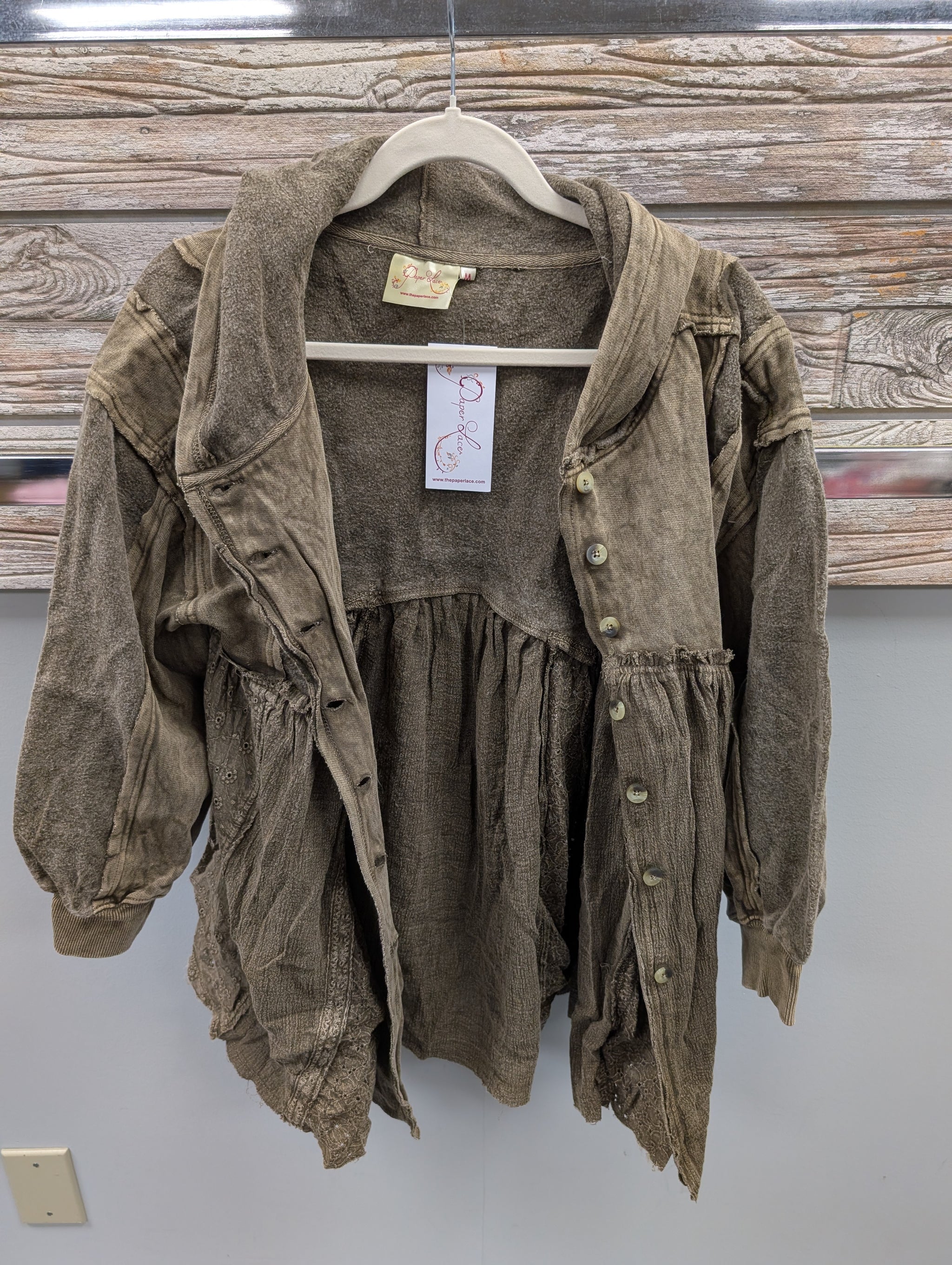 Pre Order Paper Lace PLC-355J olive brown cotton jacket with hood and button front