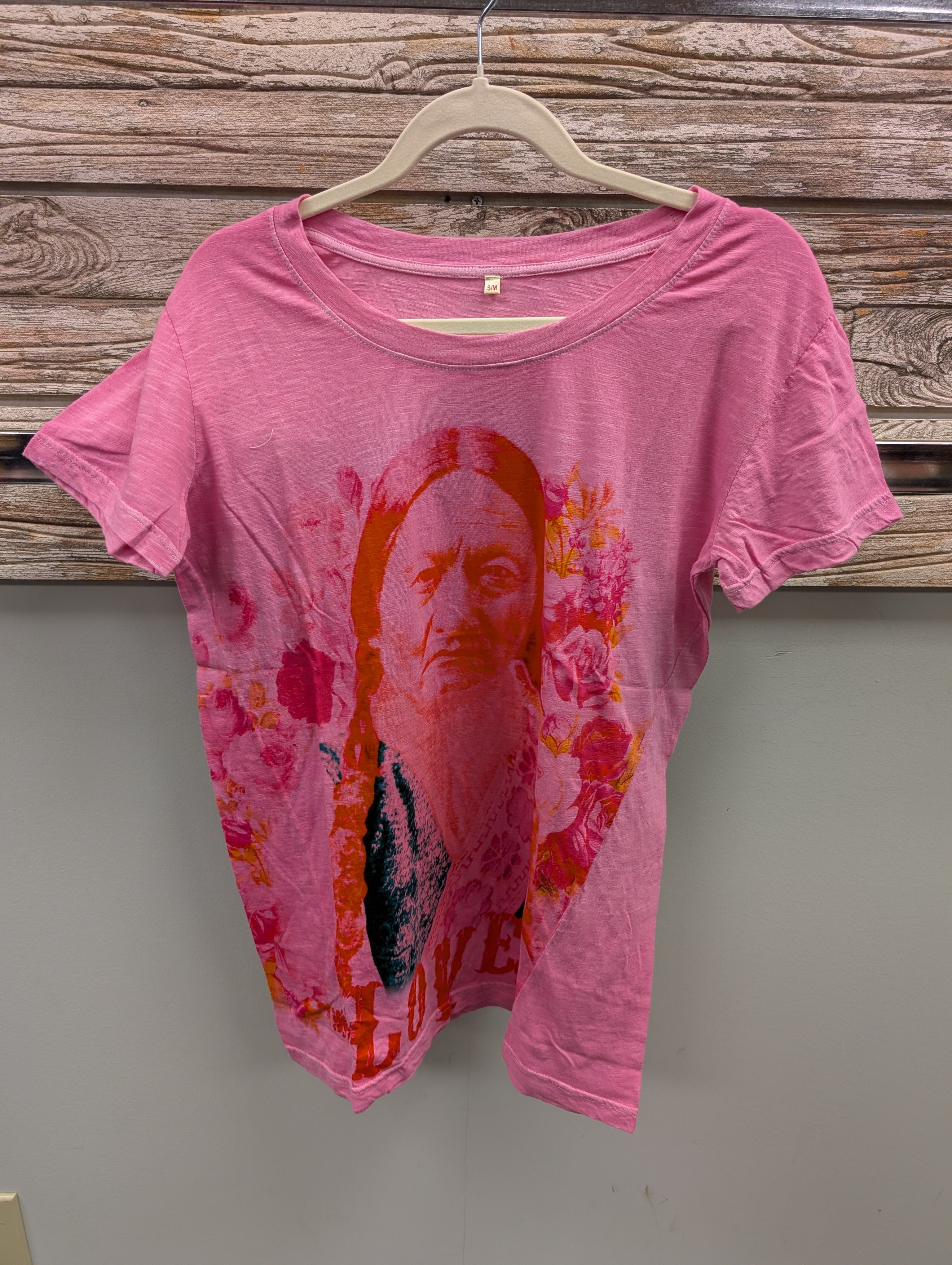 Paper Lace pink spirit floral graphic tee with Native American portrait print