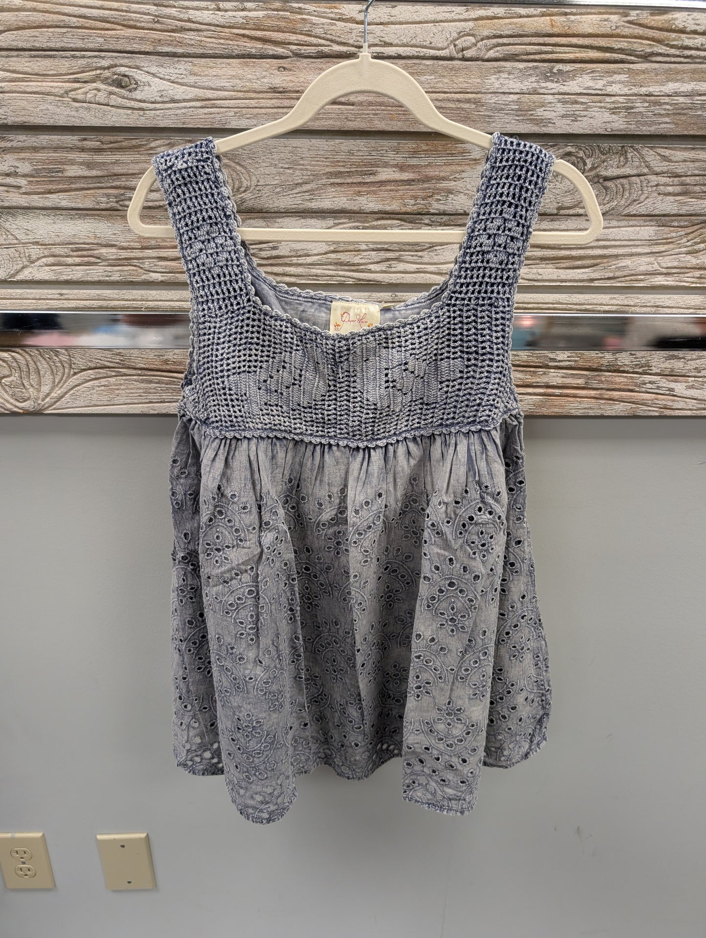 Pre Order Paper Lace PCS-891T grey crochet smocked top with eyelet skirt
