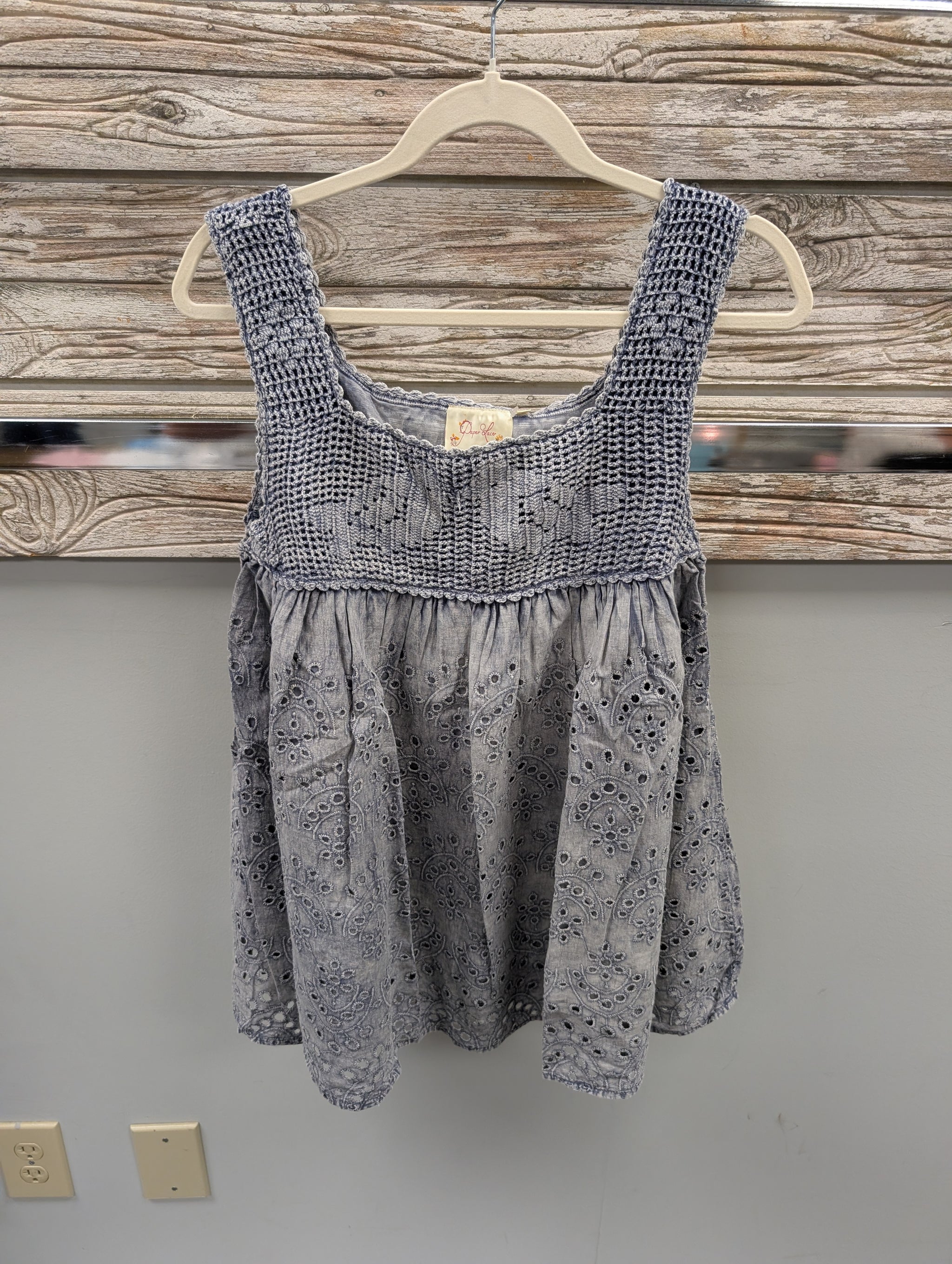 Pre Order Paper Lace PCS-891T grey crochet smocked top with eyelet skirt