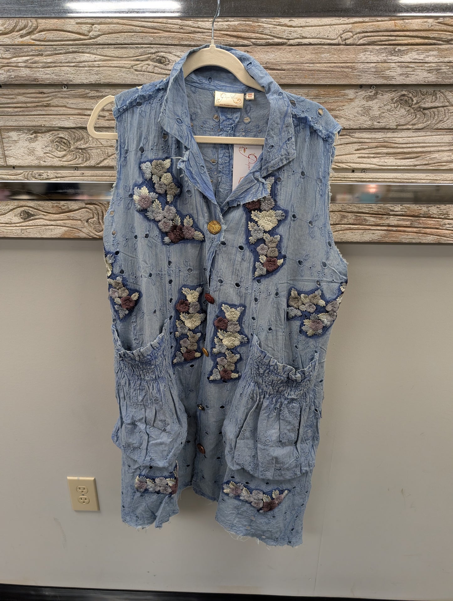 Pre Order Paper Lace R-001 blue eyelet vest with floral applique