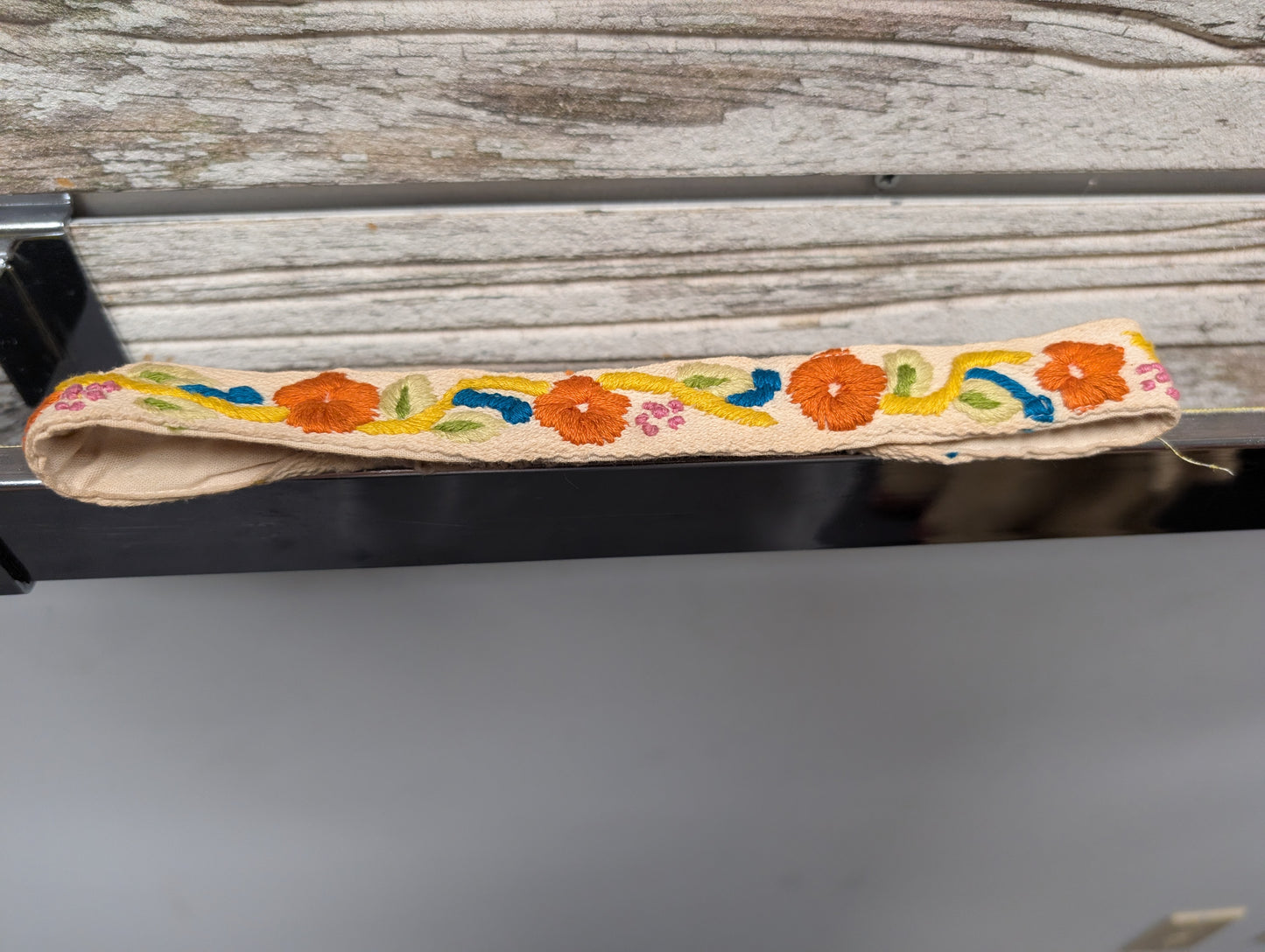 Paper Lace Embroidered Headband Color B - cream base with orange yellow and blue floral embroidery