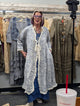 Pre Order Paper Lace Floral Blue Duster silver blue floral print with lace trim tie front and long maxi length one size