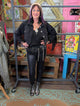 Kurtman black leather belt with tassels — front view