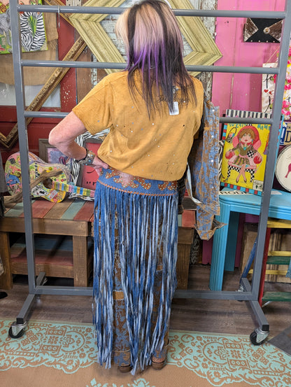 Kurtman Leather Denim Fringe — back view showing fringe detail