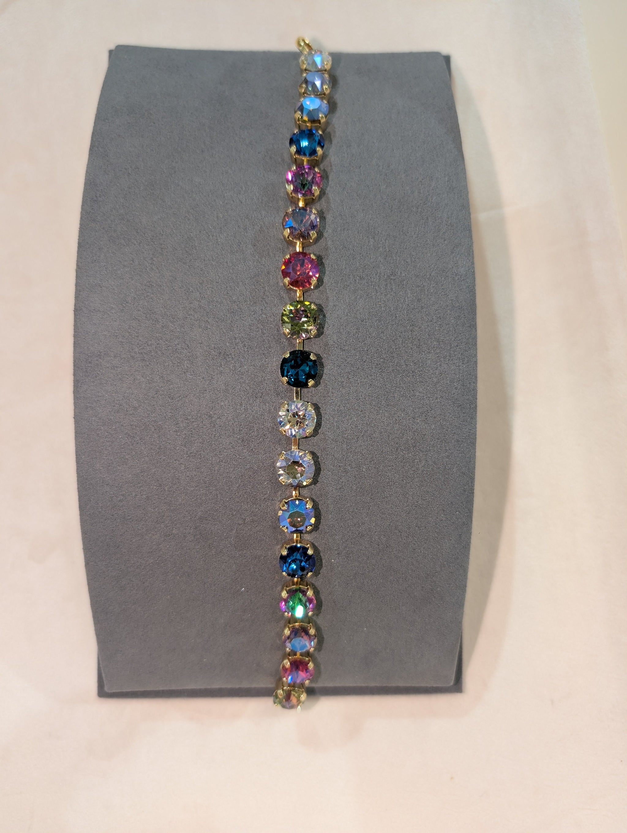 Wafa Lariat Multi Stone Bracelet - Rainbow Multi colorway, slim tennis bracelet with multicolor crystals in gold settings