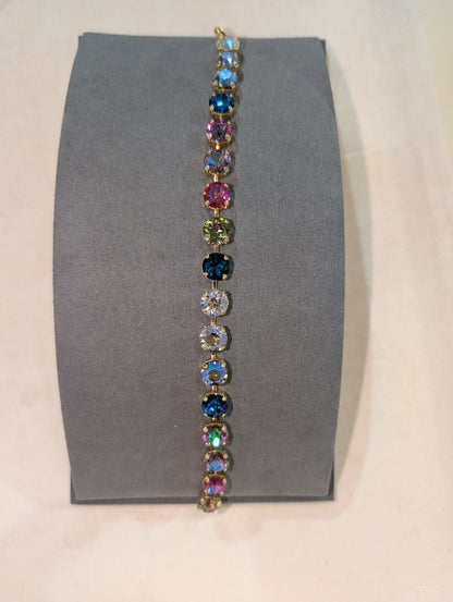 Wafa Lariat Multi Stone Bracelet - Rainbow Multi colorway, slim tennis bracelet with multicolor crystals in gold settings