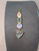 Wafa 4 Stone Charm Aurora - stacked pendant with blush pink opal teardrop, clear AB emerald cut, pink opal round, and aqua clear triangle stones in gold settings