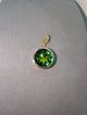Wafa Round Crystal Charm in Emerald Green - large faceted round emerald green crystal in gold milgrain bezel setting with gold bail